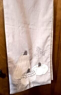 2102.  Gray Tan Fall Pumpkin Table Runner Linens by Witch Crafters 6 Feet